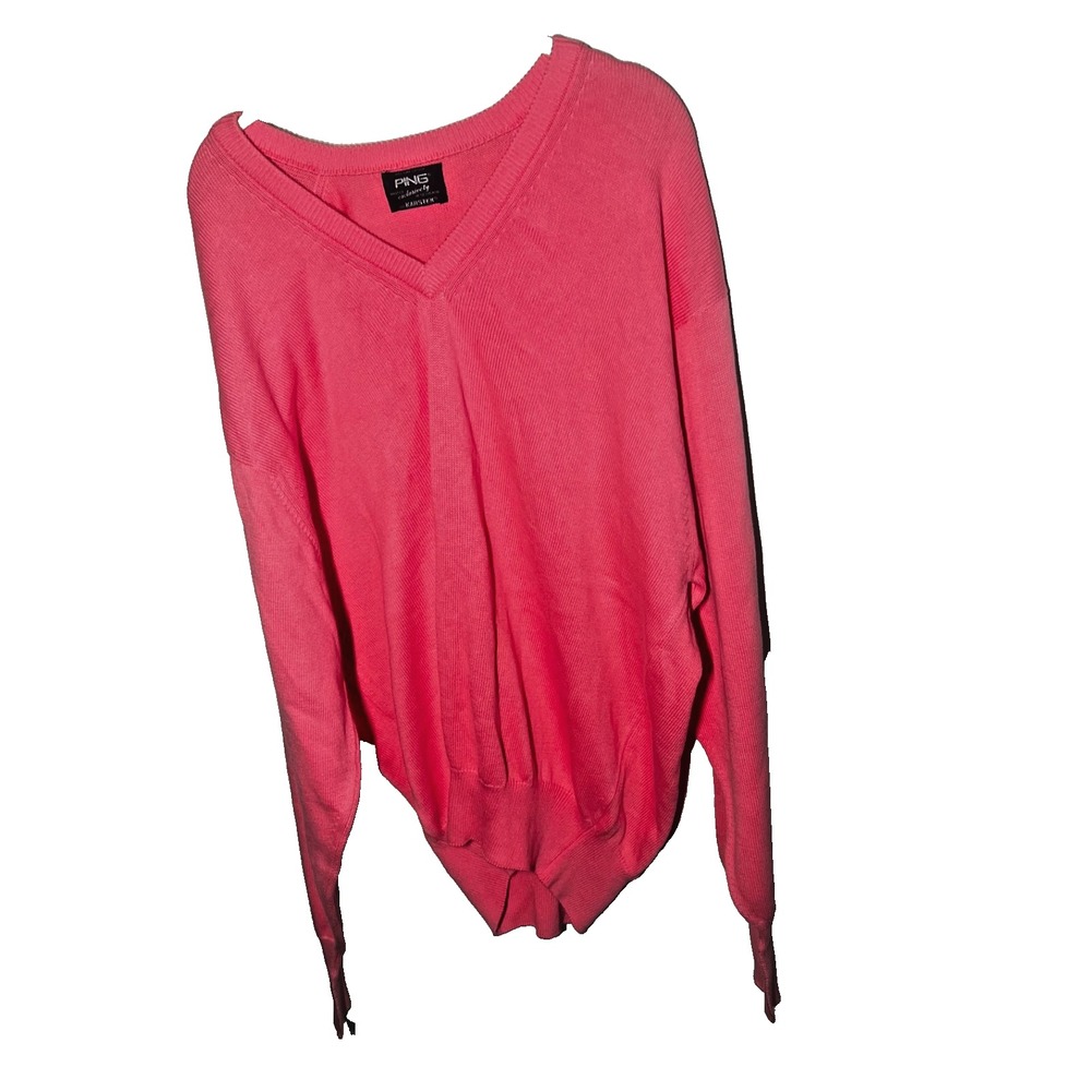 Vtg Ping 100% Cotton V-Neck Sweater Pink XL Made In Scotland‎ Sz 44 XL Preppy